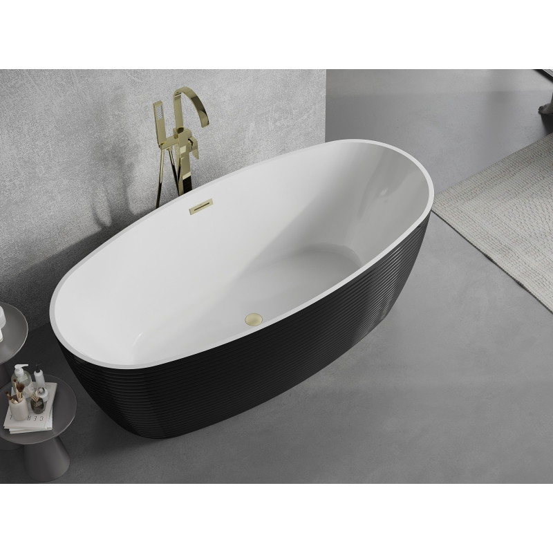 Mexen Lira wanna wolnostojąca wzór 170 x 80 cm, biała/czarna, przelew złoty szczotkowany - 52831708075-55