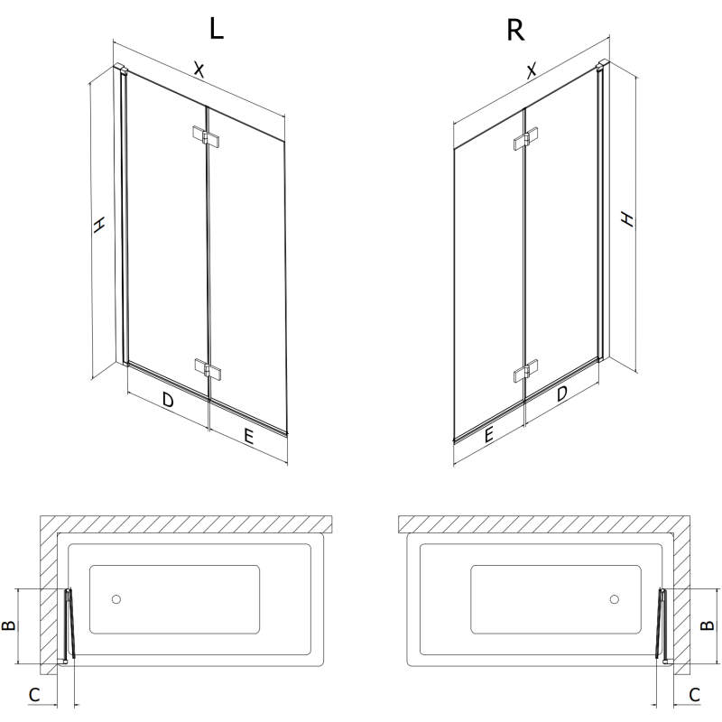 Mexen Mist parawan nawannowy 2-skrzydłowy lewy 100 x 150 cm, czarna kratka, czarny - 8A9-100-002-70-77-L
