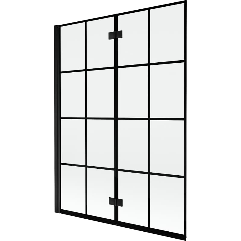 Mexen Mist parawan nawannowy 2-skrzydłowy lewy 130 x 150 cm, czarna kratka, czarny - 8A9-130-002-70-77-L