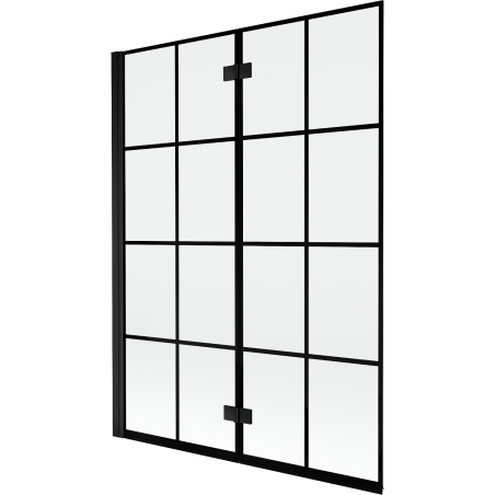 Mexen Mist parawan nawannowy 2-skrzydłowy lewy 130 x 150 cm, czarna kratka, czarny - 8A9-130-002-70-77-L