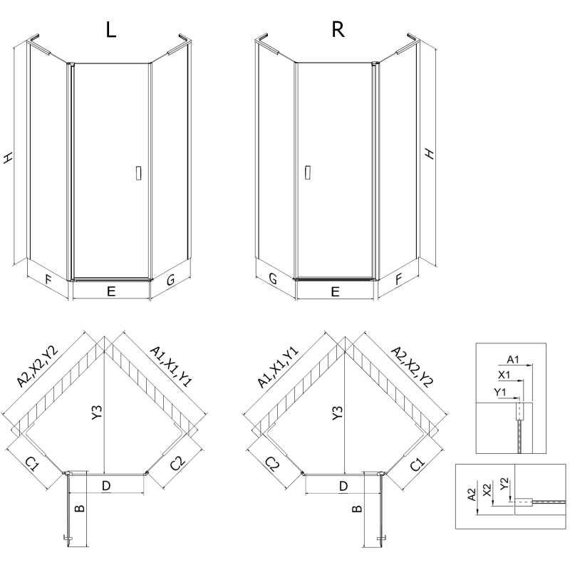 Mexen Mist L kabina prysznicowa pięciokątna asymetryczna uchylna 80x90 cm, transparent, złota szczotkowana - 8A8L-080-090-55-00