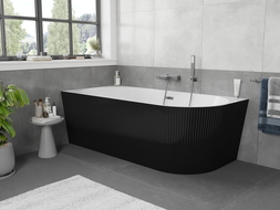 Mexen Silo wanna wolnostojąca narożna lewa ryflowana  150 x 75 cm, biała/czarna, przelew gun metal - 52891507575L-95