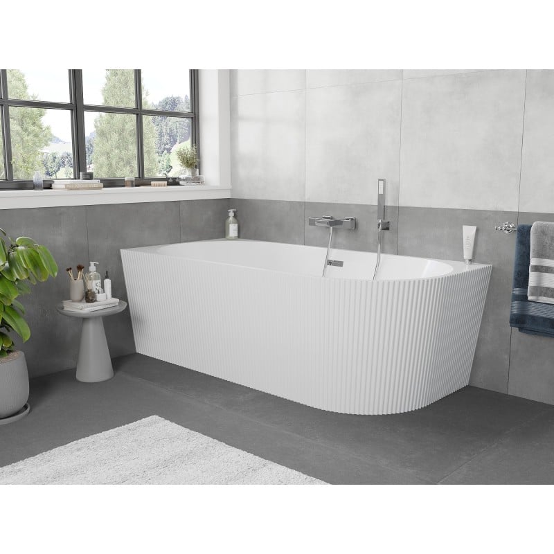 Mexen Silo wanna wolnostojąca narożna lewa ryflowana  170 x 80 cm, biała, przelew chrom - 52891708000L-01