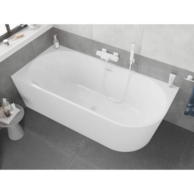 Mexen Silo wanna wolnostojąca narożna lewa ryflowana  170 x 80 cm, biała, przelew biały - 52891708000L-20