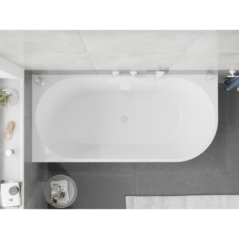 Mexen Silo wanna wolnostojąca narożna lewa ryflowana  170 x 80 cm, biała, przelew biały - 52891708000L-20