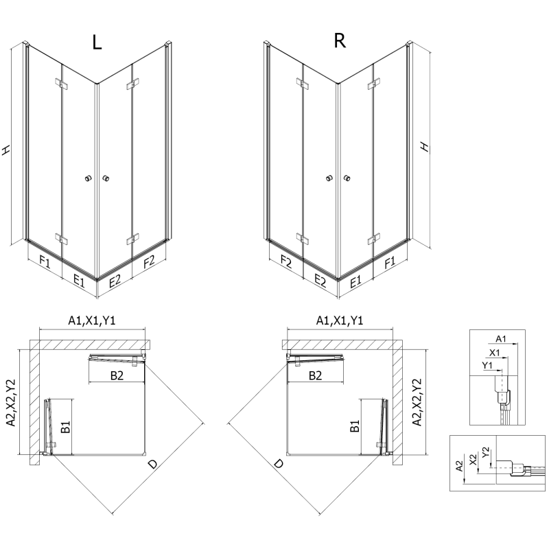 Mexen Mist-F Duo kabina prysznicowa składana lewa 100 x 90 cm, transparent, czarna -  8A6-100L-090P-70-00