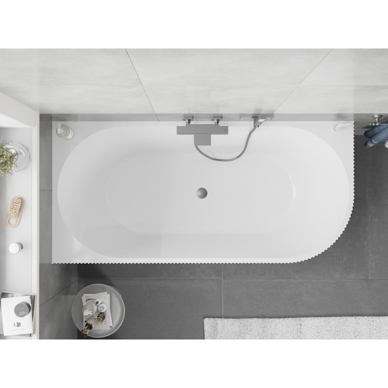 Mexen Silo wanna wolnostojąca narożna lewa ryflowana  170 x 80 cm, biała, przelew gun gray szczotkowany - 52891708000L-66