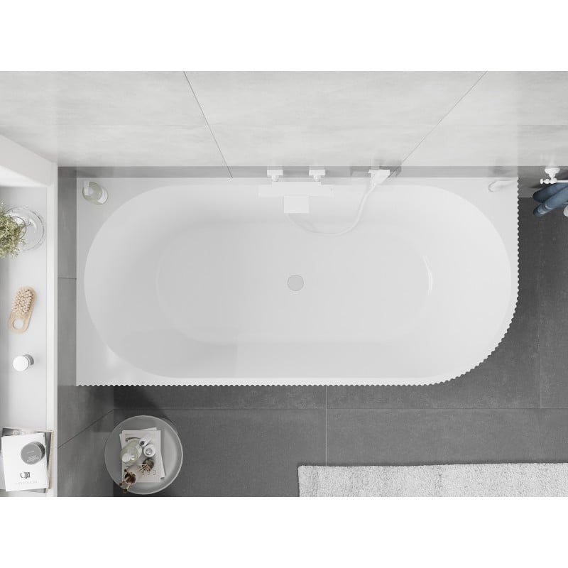 Mexen Silo wanna wolnostojąca narożna lewa ryflowana  170 x 80 cm, biała/czarna, przelew biały - 52891708075L-20