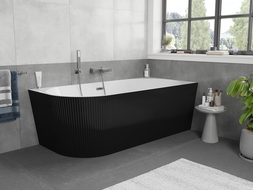 Mexen Silo wanna wolnostojąca narożna prawa ryflowana  150 x 75 cm, biała/czarna, przelew gun metal - 52891507575P-95