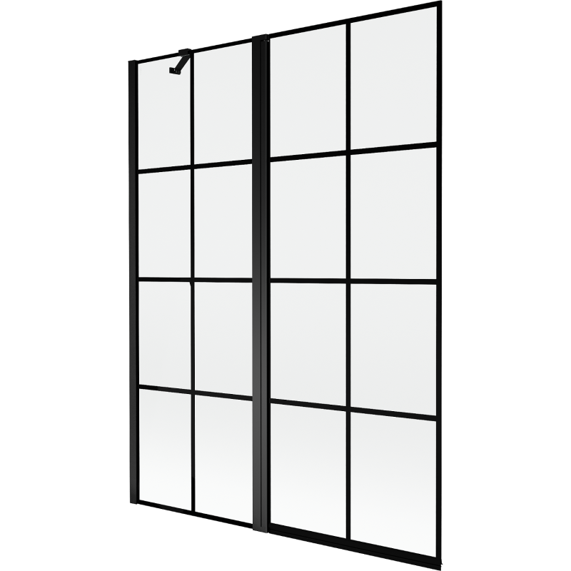 Mexen Mist parawan nawannowy 2-skrzydłowy lewy 130 x 150 cm, czarna kratka, czarny - 8A9-130-011-70-77-L
