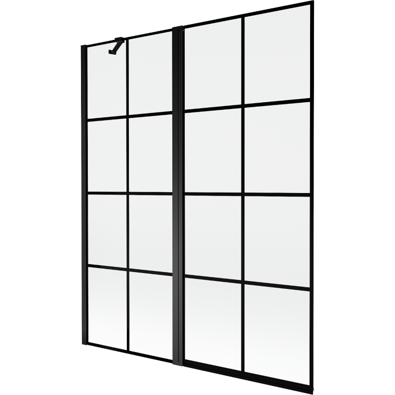 Mexen Mist parawan nawannowy 2-skrzydłowy lewy 140 x 150 cm, czarna kratka, czarny - 8A9-140-011-70-77-L