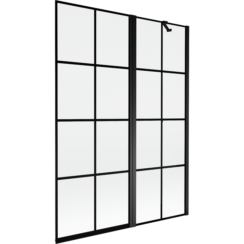 Mexen Mist parawan nawannowy 2-skrzydłowy prawy 130 x 150 cm, czarna kratka, czarny - 8A9-130-011-70-77-P