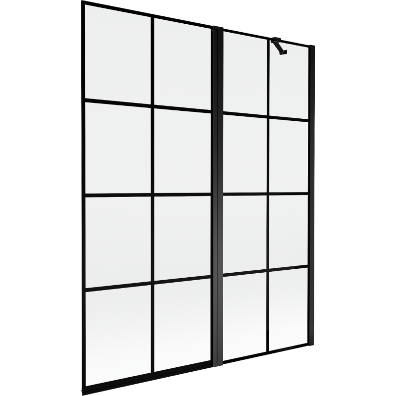 Mexen Mist parawan nawannowy 2-skrzydłowy prawy 140 x 150 cm, czarna kratka, czarny - 8A9-140-011-70-77-P