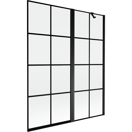 Mexen Mist parawan nawannowy 2-skrzydłowy prawy 140 x 150 cm, czarna kratka, czarny - 8A9-140-011-70-77-P