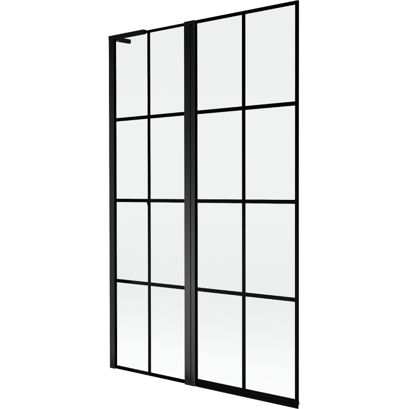 Mexen Mist L parawan nawannowy 2-skrzydłowy lewy 110 x 150 cm, czarna kratka, czarny - 8A9L-110-011-70-77-L