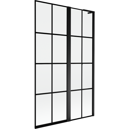 Mexen Mist L parawan nawannowy 2-skrzydłowy prawy 110 x 150 cm, czarna kratka, czarny - 8A9L-110-011-70-77-P