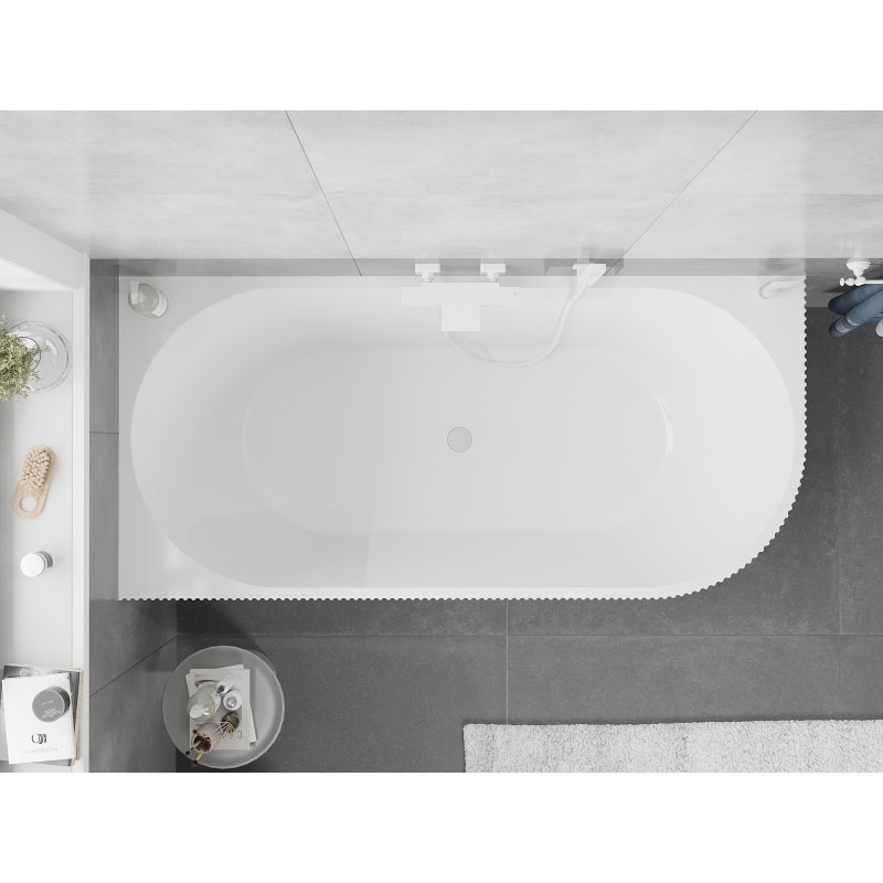 Mexen Silo wanna wolnostojąca narożna lewa ryflowana  150 x 75 cm, biała/szara, przelew biały - 52891507562L-20