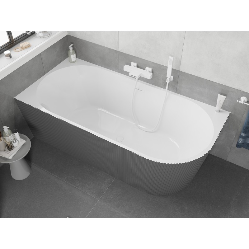 Mexen Silo wanna wolnostojąca narożna lewa ryflowana  170 x 80 cm, biała/szara, przelew biały - 52891708062L-20