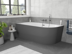 Mexen Silo wanna wolnostojąca narożna lewa ryflowana  170 x 80 cm, biała/szara, przelew gun metal - 52891708062L-95
