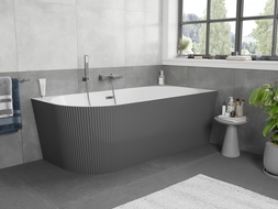 Mexen Silo wanna wolnostojąca narożna prawa ryflowana  150 x 75 cm, biała/szara, przelew gun metal - 52891507562P-95