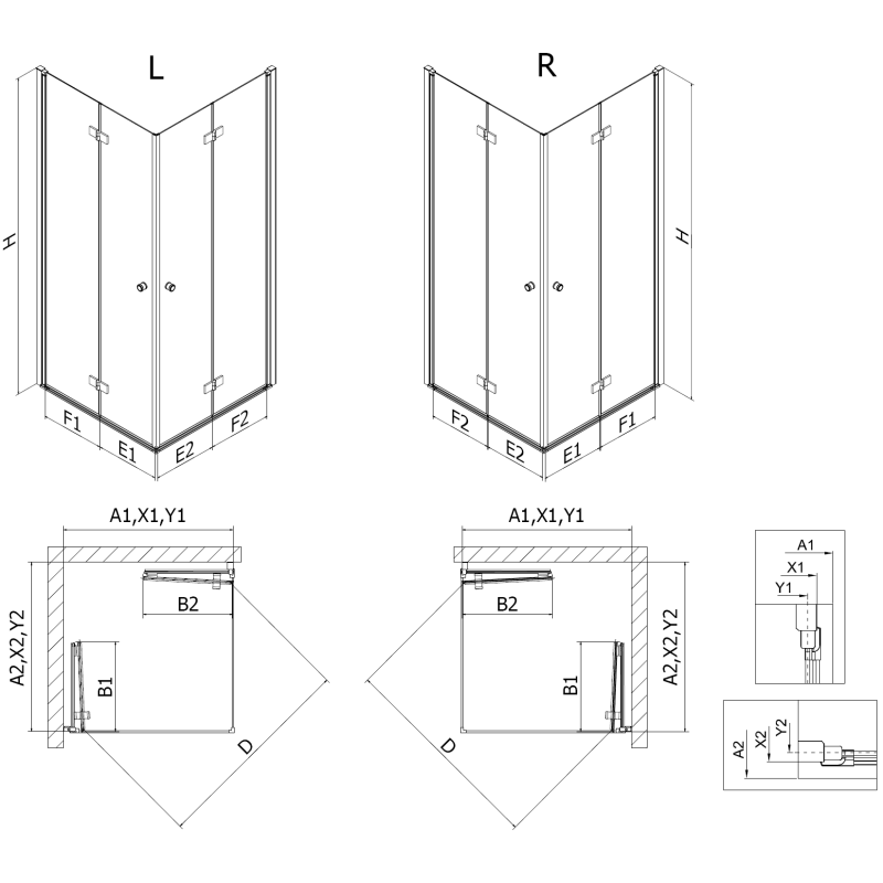 Mexen Mist-F Duo kabina prysznicowa składana lewa 100 x 80 cm, czarna kratka, czarna -  8A6-100L-080P-70-77