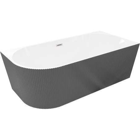 Mexen Silo wanna wolnostojąca narożna prawa ryflowana  170 x 80 cm, biała/szara, przelew nikiel szczotkowany - 52891708062P-97