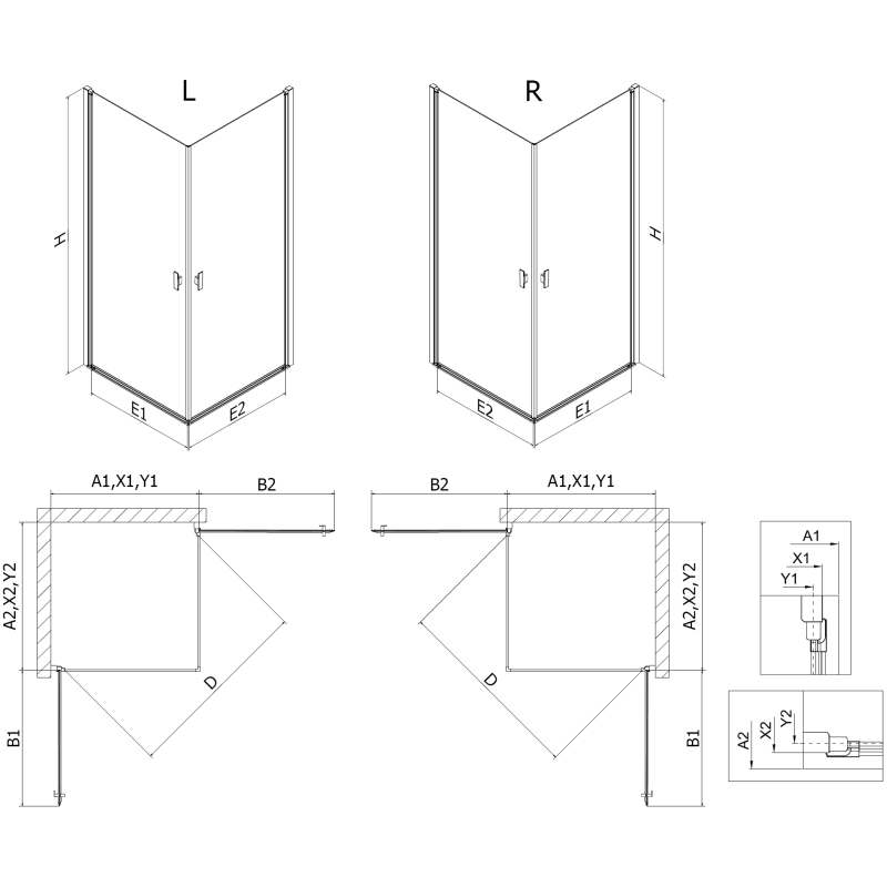 Mexen Mist-B Duo kabina prysznicowa uchylna 100 x 70 cm, czarna ramka, czarna - 8A2-100L-070P-70-70