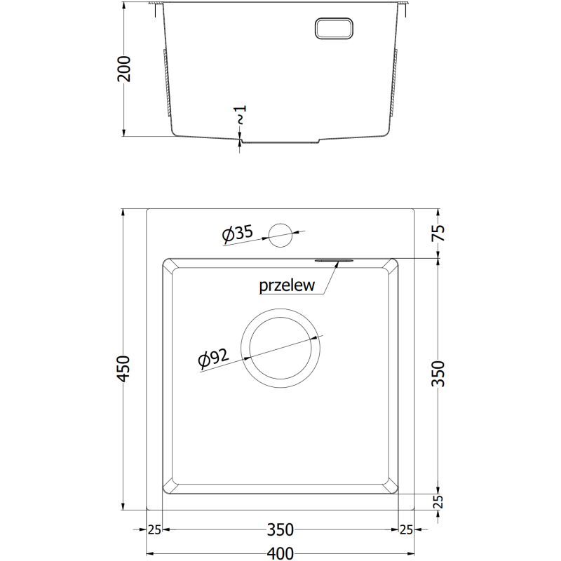 Mexen Solix zlewozmywak stalowy 1-komorowy 400 x 450 mm, inox - 6401401000-01