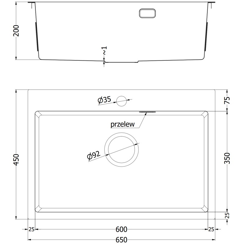 Mexen Solix zlewozmywak stalowy 1-komorowy 650 x 450 mm, inox - 6403651000-01