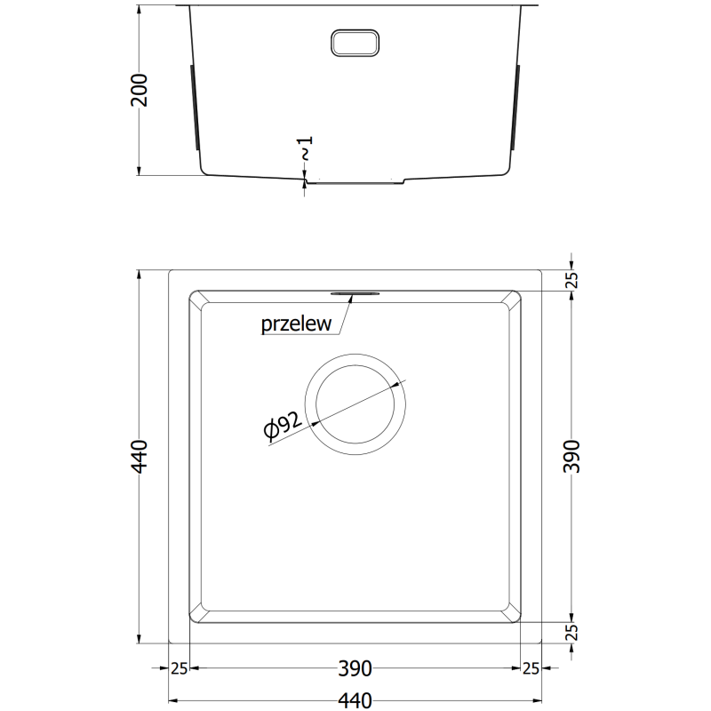 Mexen Trixo zlewozmywak stalowy 1-komorowy 440 x 440 mm, inox - 6413441000-01