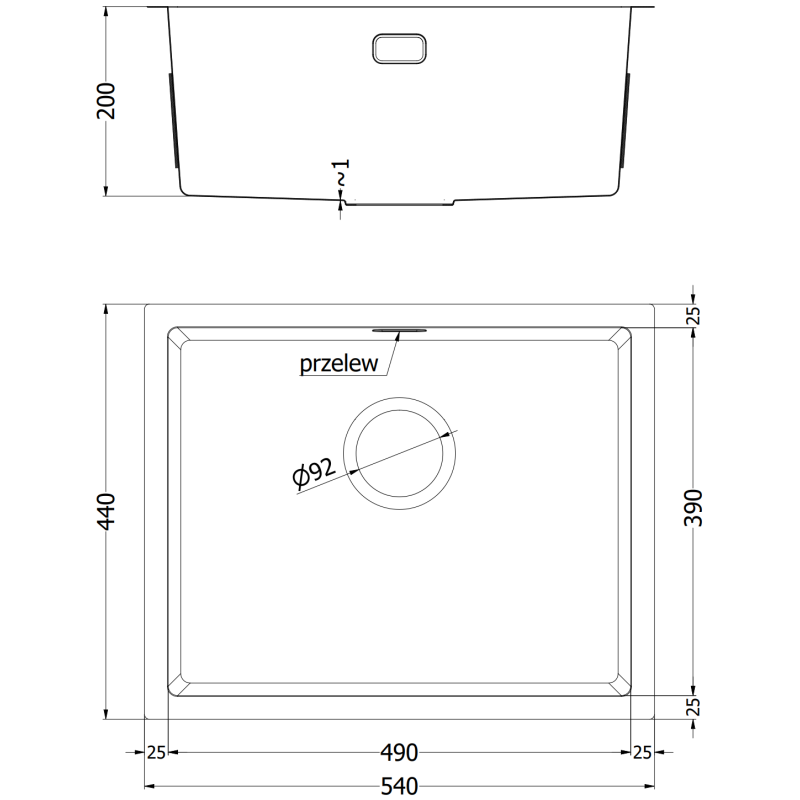 Mexen Trixo zlewozmywak stalowy 1-komorowy 540 x 440 mm, czarny - 6414541000-70