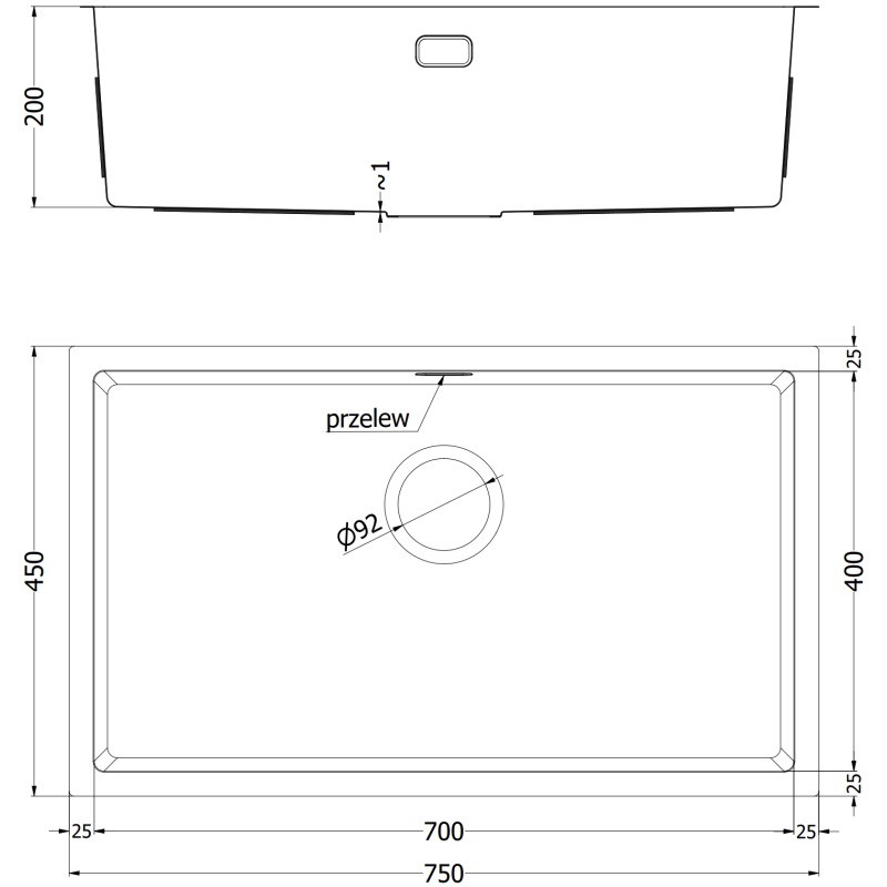 Mexen Trixo zlewozmywak stalowy 1-komorowy 750 x 440 mm, inox - 6415751000-01