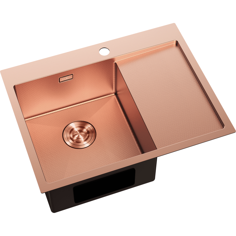 Mexen Exar zlewozmywak stalowy 1-komorowy z ociekaczem, lewy 620 x 480 mm, miedź HC - 6431621005L-65HC