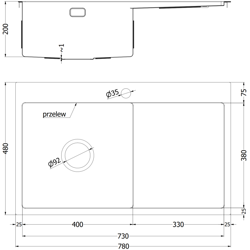 Mexen Exar zlewozmywak stalowy 1-komorowy z ociekaczem, lewy 780 x 480 mm, miedź - 6433781010L-65