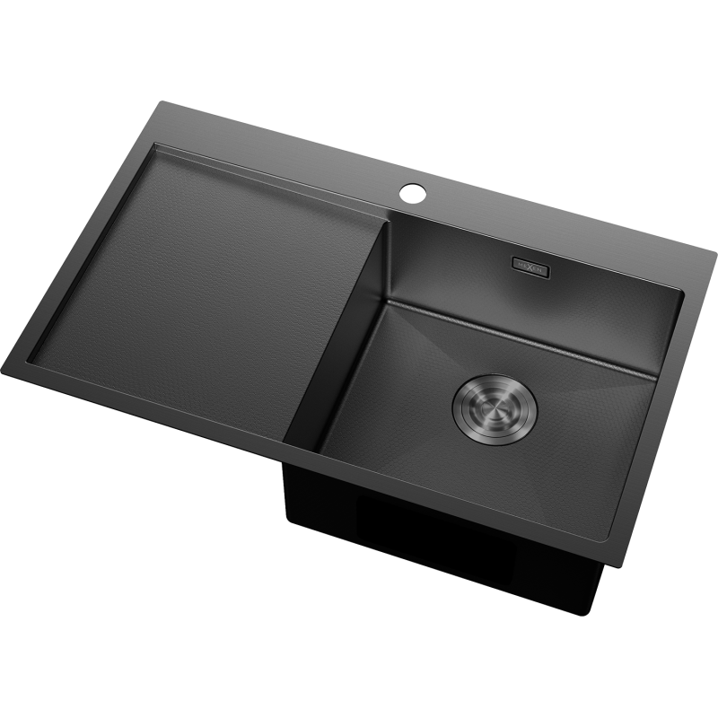 Mexen Exar zlewozmywak stalowy 1-komorowy z ociekaczem, prawy 780 x 480 mm, czarny HC - 6434781010P-70HC