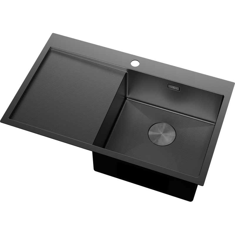 Mexen Exar zlewozmywak stalowy 1-komorowy z ociekaczem, prawy 780 x 480 mm, czarny HC - 6434781010P-70HC