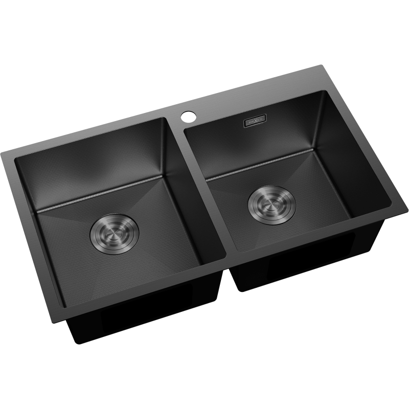 Mexen Xorin zlewozmywak stalowy 2-komorowy 780 x 450 mm, czarny HC - 6441782000-70HC