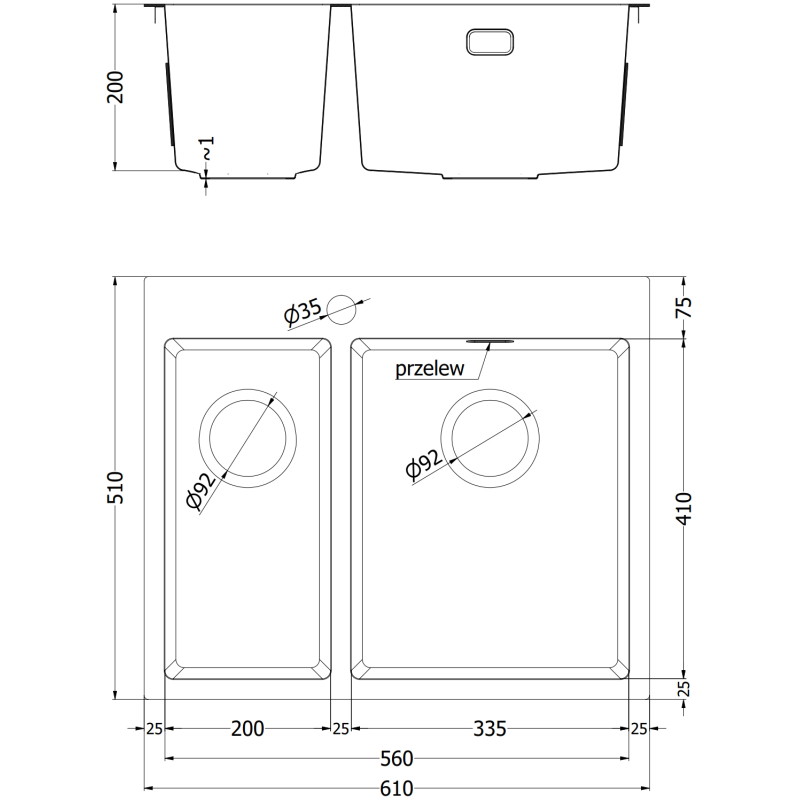 Mexen Flexo zlewozmywak stalowy 1,5-komorowy 610 x 510 mm, inox HC - 6446611500-01HC