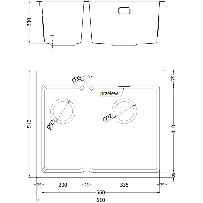 Mexen Flexo zlewozmywak stalowy 1,5-komorowy 610 x 510 mm, złoty - 6446611500-55