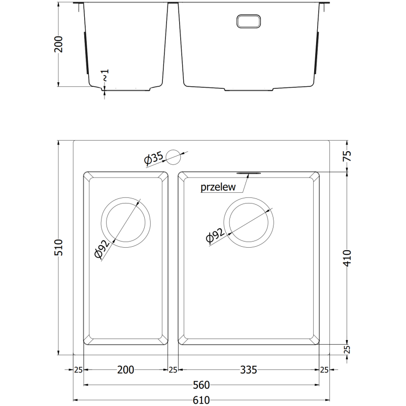 Mexen Flexo zlewozmywak stalowy 1,5-komorowy 610 x 510 mm, miedź - 6446611500-65