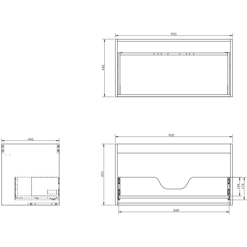 Mexen Orio szafka łazienkowa podumywalkowa 90 cm, 1 szuflada, szara mat - 91A10-09047-1-BF62