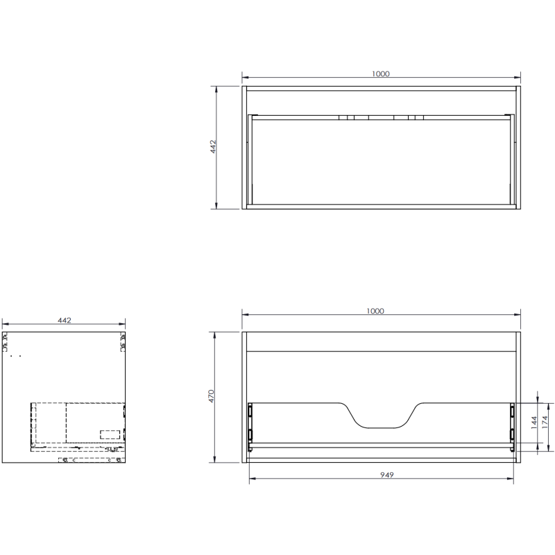Mexen Orio szafka łazienkowa podumywalkowa 100 cm, 1 szuflada, czarna mat - 91A10-10047-1-BF71