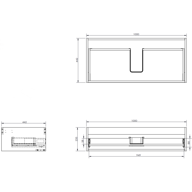Mexen Rivel szafka łazienkowa podumywalkowa 100 cm, 1 szuflada, ryflowana , grafit mat - 91A20-10023-1-BF66
