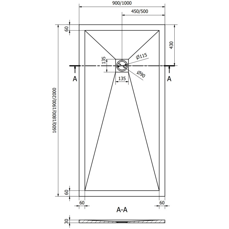 Mexen Stone+ brodzik kompozytowy prostokątny 180 x 90 cm, antracyt - 44719018