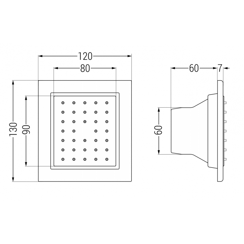 Mexen dysza boczna podtynkowa, czarna - 79366-70