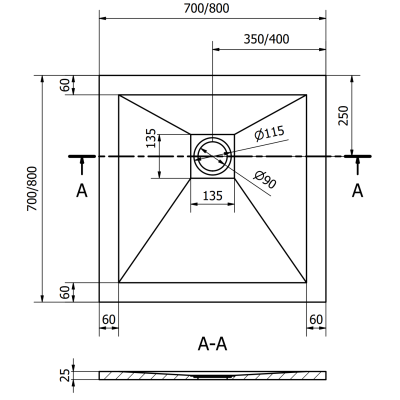 Mexen Stone+ brodzik kompozytowy kwadratowy 70 x 70 cm, biały - 44107070