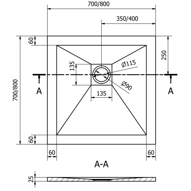 Mexen Stone+ brodzik kompozytowy kwadratowy 80 x 80 cm, biały - 44108080