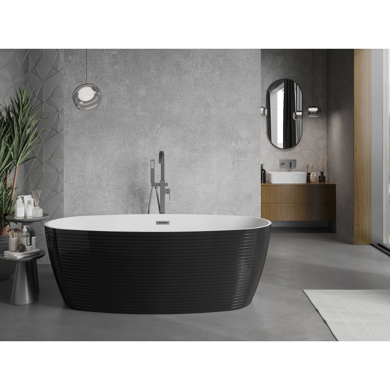 Mexen Lira wanna wolnostojąca wzór 170 x 80 cm, biała/czarna, przelew gun gray szczotkowany - 52831708075-66