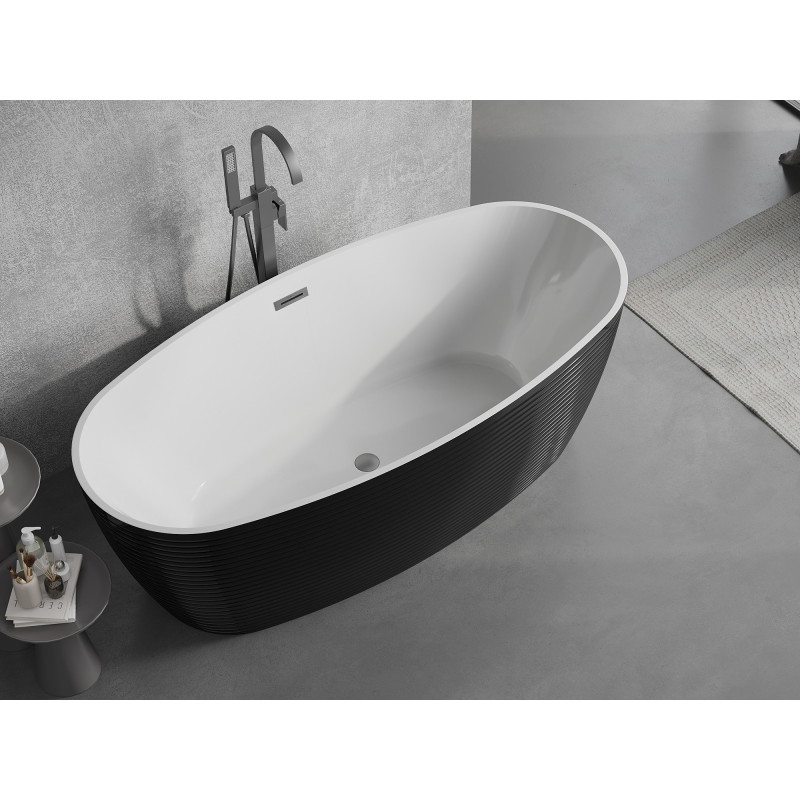 Mexen Lira wanna wolnostojąca wzór 170 x 80 cm, biała/czarna, przelew gun gray szczotkowany - 52831708075-66