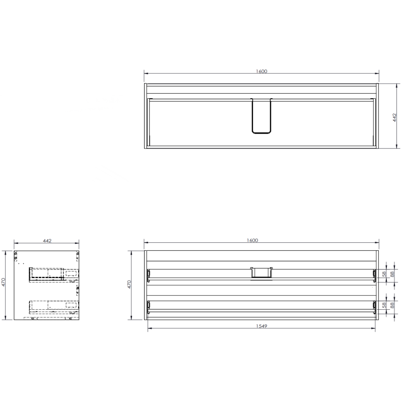 Mexen Rivel szafka łazienkowa podumywalkowa 160 cm, 2 szuflady, ryflowana , biała mat - 91A20-16047-2-BFF01